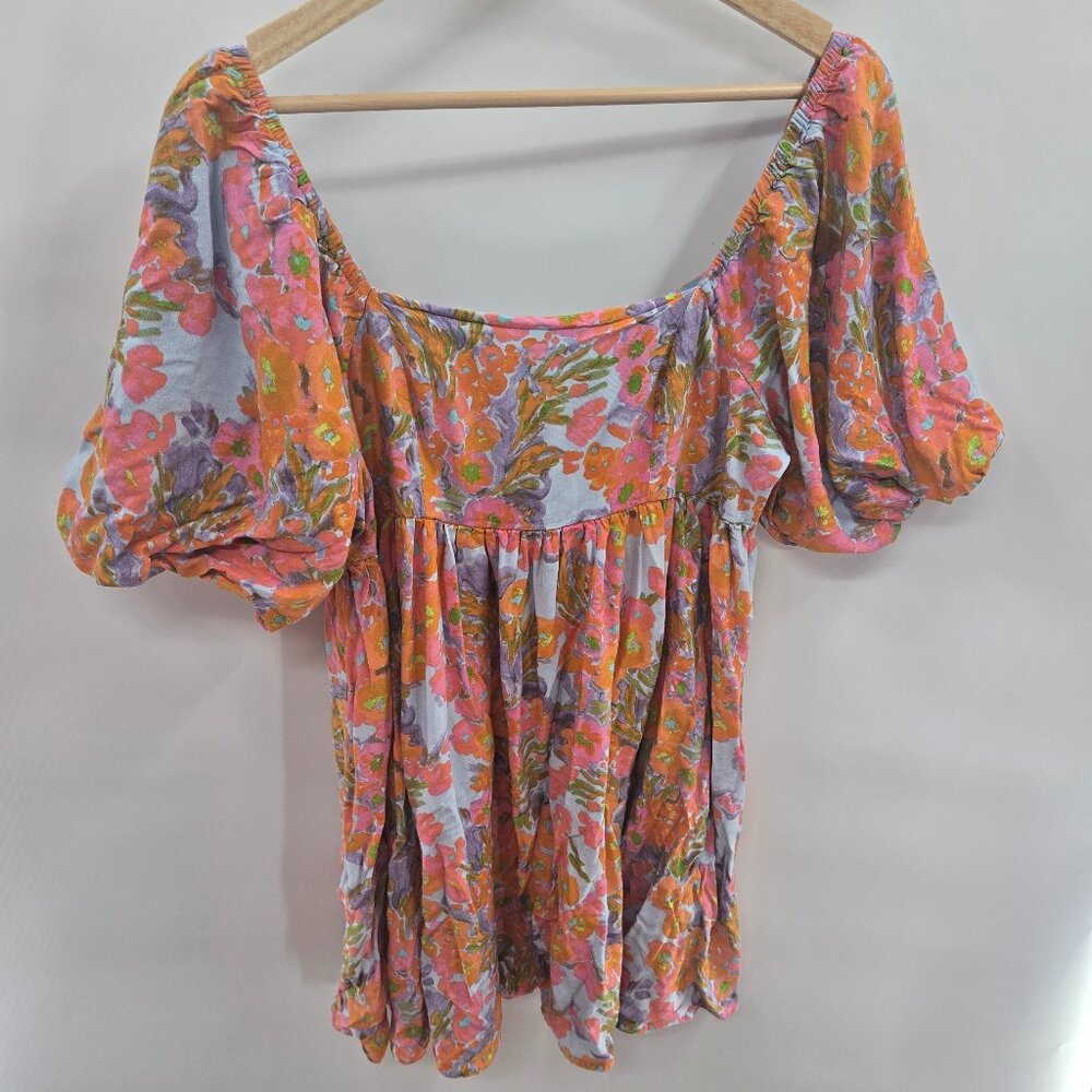 Shop Neighbor By In The Beginning Blue Floral Babydoll Mini Dress Large